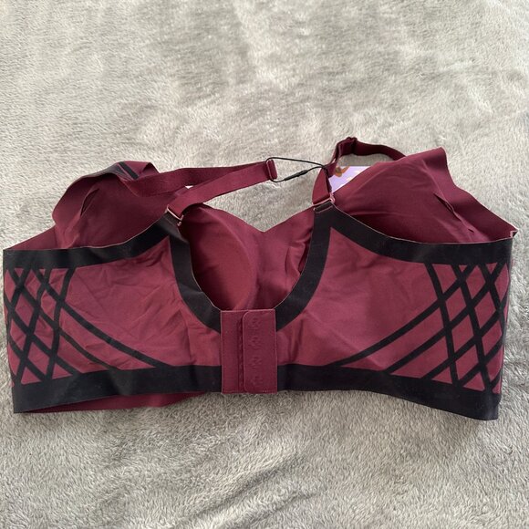 NWT Honeylove V-Neck Bra Women's 1X 40 C/D Burgundy Black - Picture 3 of 4